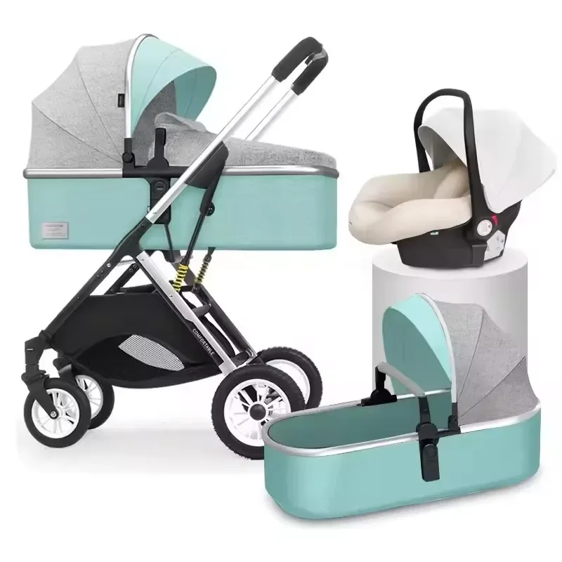 Kinderwagen Baby 3-in-1 leichter Kinderwagen mit hoher Landschaft, tragbarer Kinderwagen für Neugeborene, Wiege