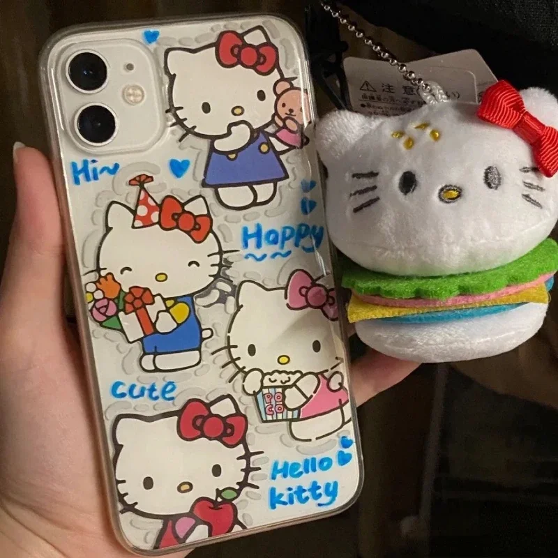 Hello Kitty Mobile Transparent Case for IPhone14 13 12 11 Pro Max XS Xr Plus Anti-drop Cute Anime Soft Shockproof Cover Shell