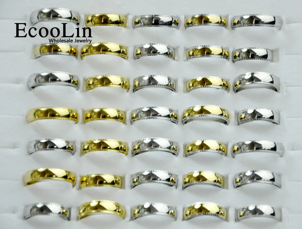 20Pcs Fashion Never Fade Gold and Silver Stainless Steel Ring Universal Jewelry Wholesale LR4014