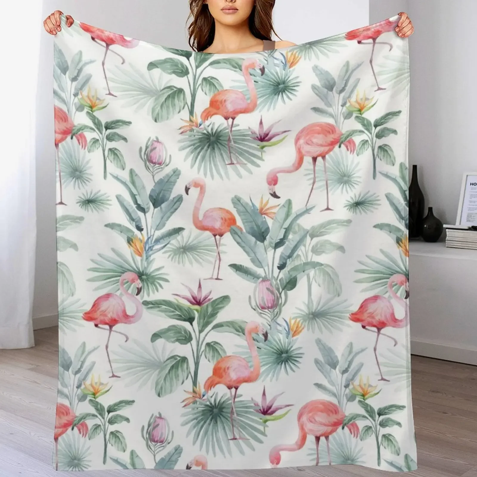 

Flamingo Watercolor Throw Blanket Beach Thin Thermal Blankets