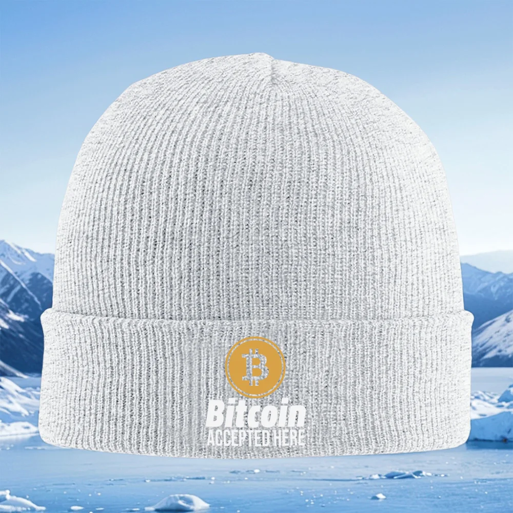 Bitcoin Signo texto vontado Hombres Mujeres Gorro de Punto Unisex Gorro Jersey Gorro Invierno Térmico Cálido Navidad Cicli