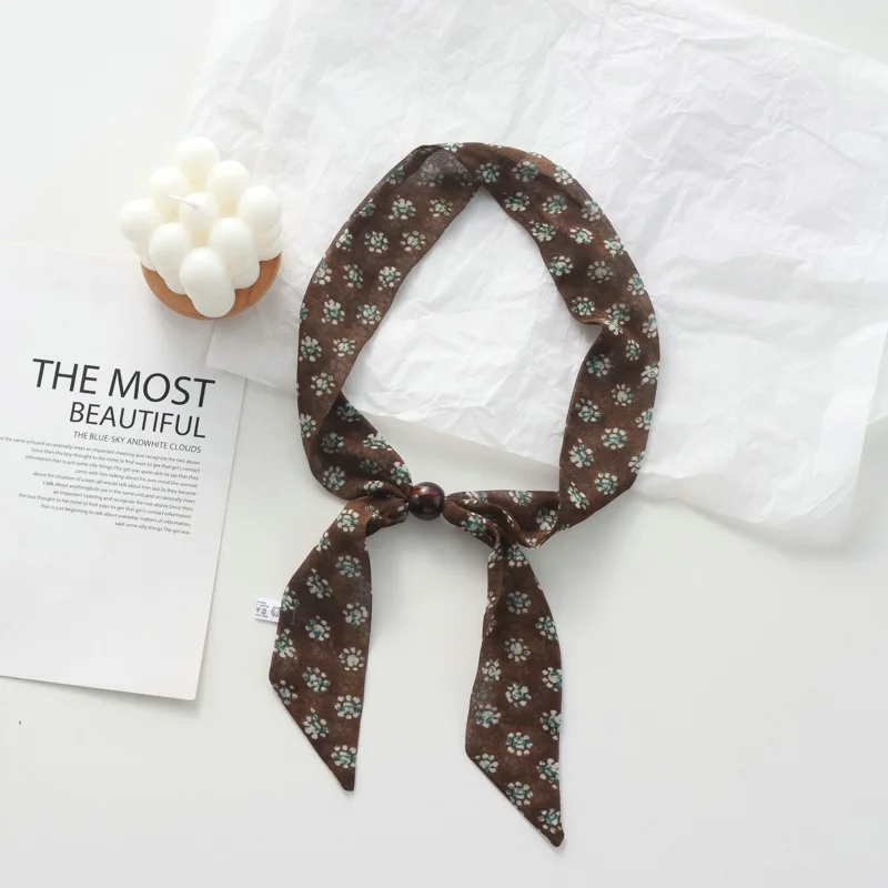 Retro Maillard Brown Floral Scarf Fashionable Old Money Style Light Luxury High-Grade Temperament Small Square Towel Lazy Scarf