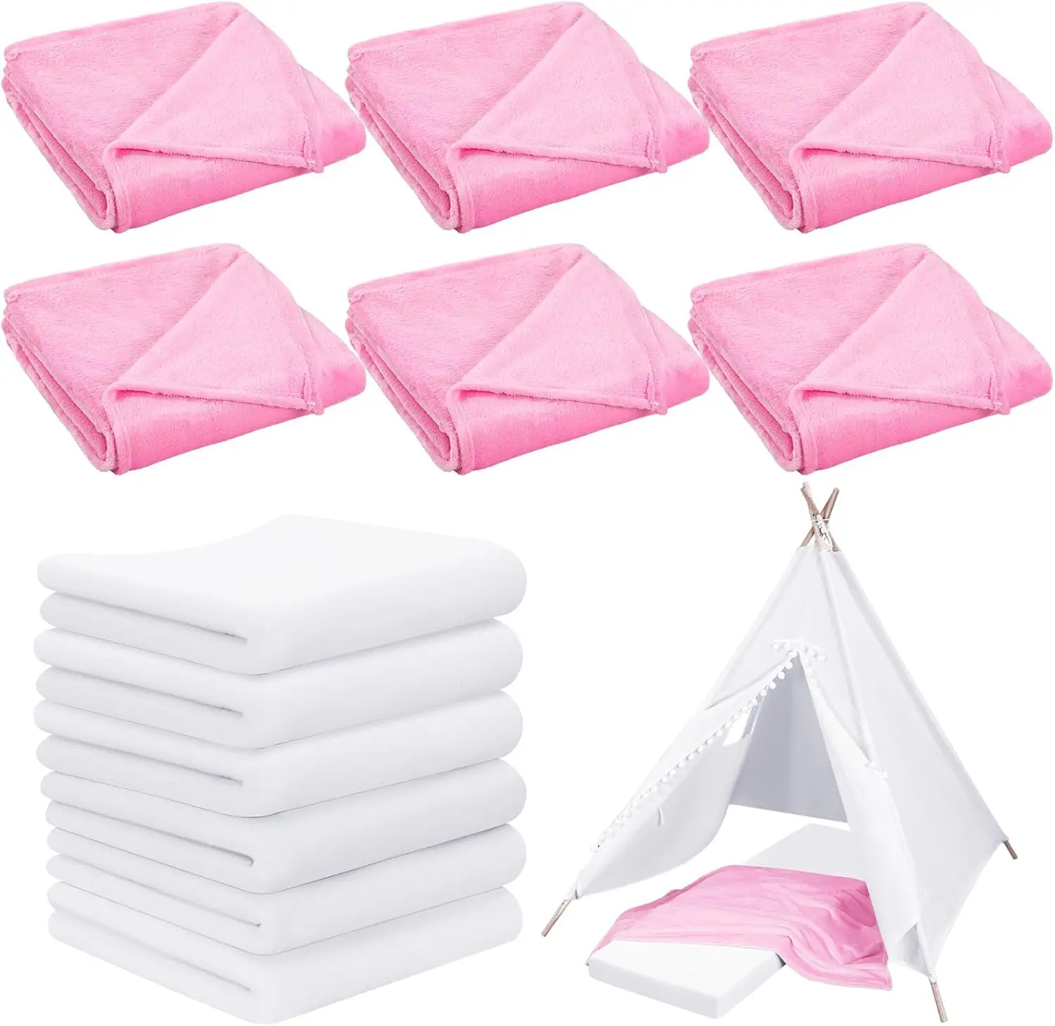 

12 Pieces Sleepover Party Supplies Lude Soft Throw Blankets Air Mattr Sheet Pad Covers For Spa Sleepover Slumber Birthday Party