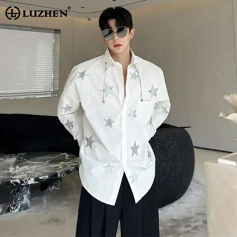 LUZHEN Casual Star Printed Long Sleeve Trendy Elegant Shirts Korean Luxury 2025 Metal Decorate Men's Stylish Blouses Tops LZ2641