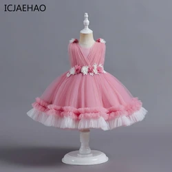 ICJAEHAO Baby Girl 1 Year Birthday Dress Layered Tulle For Pageant Ceremony Party 0-4Y Kids Ball Gowns Elegant Toddler Clothes