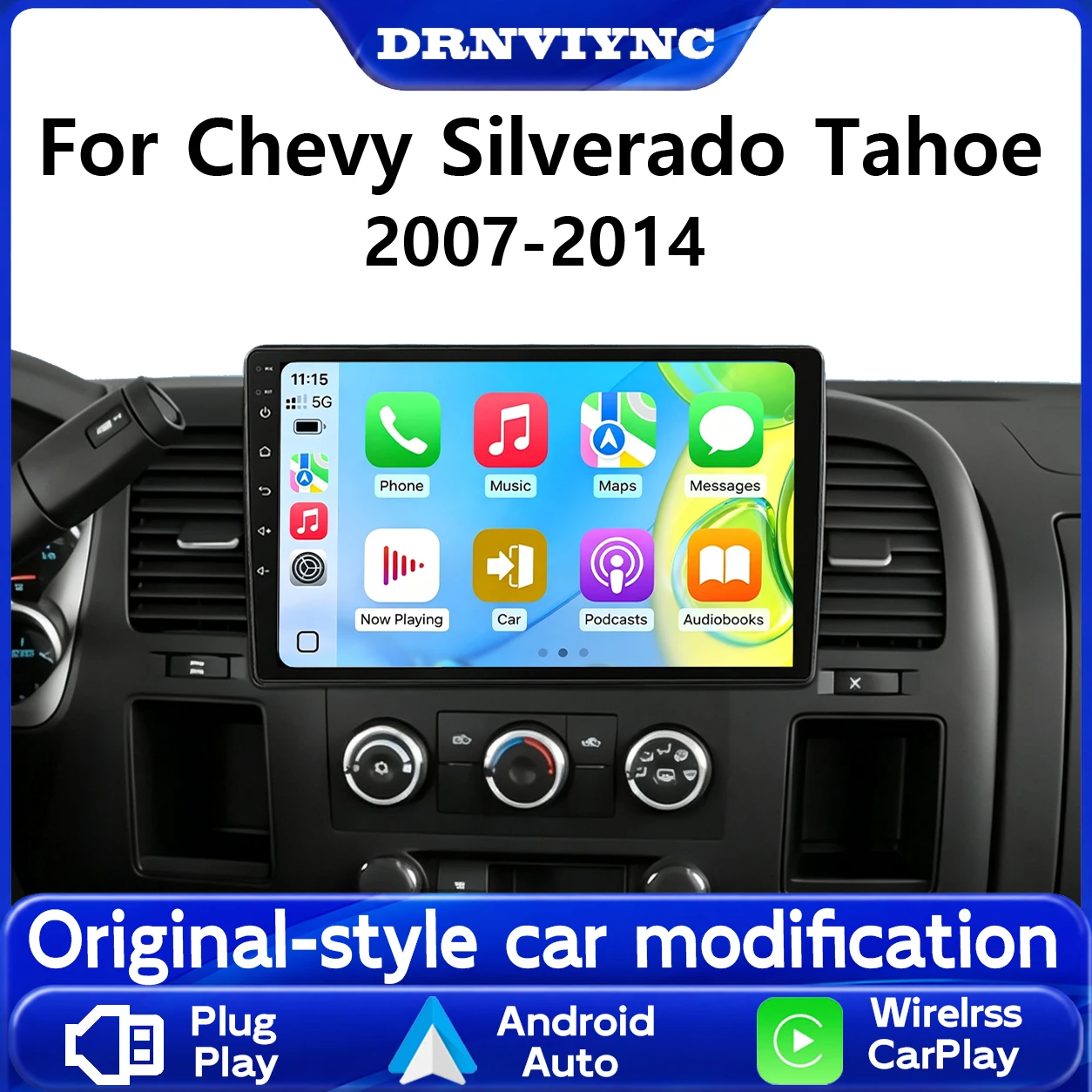 DRNVIYNC For Chevy Silverado Tahoe 2007-2014 Car Radio 2 Din Multimedia Navigation Wireless BT Carplay Stereo Head Unit Navigation QLED 4 Core DSP USB Plug-and-Play,Bluetooth,Backup Camera,SWC,MirrorLink,WiFi,DSP,IPS,Android 13,2+32G