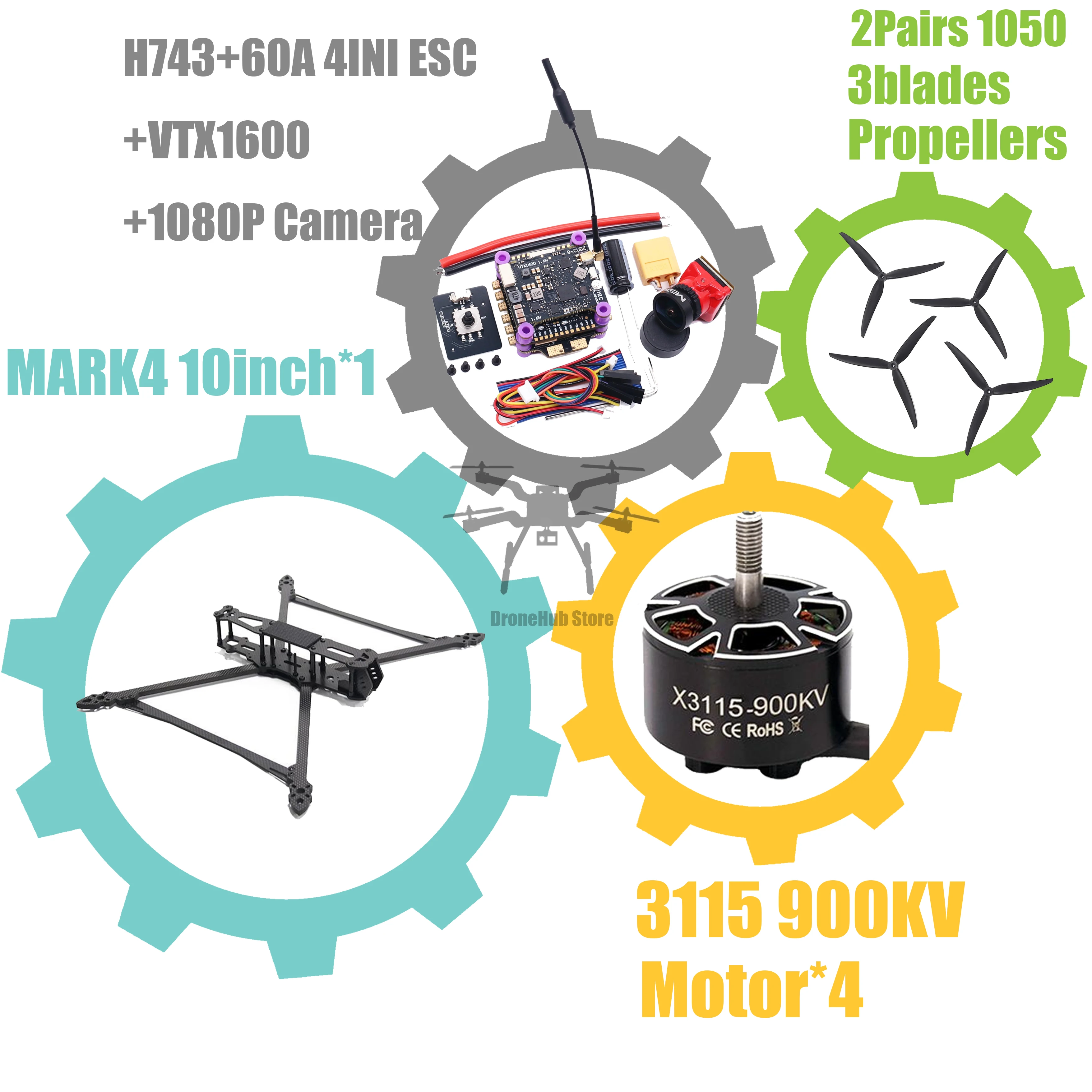 

MARK4 V2 8inch 9inch 10inch H743 Flight Control 60A 4INI ESC rack drone FPV carbon fiber PV Racing Drone Quadcopter Freestyle