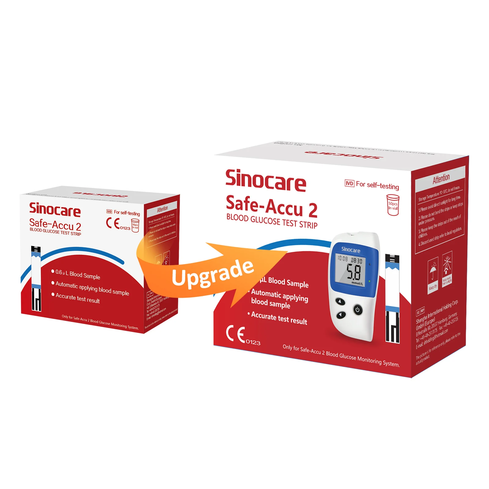 Medical Diabetes Test (50/100) Sinocare Safe-Accu2 Blood Glucose Test Strips for  Diabetics Pregnant Women