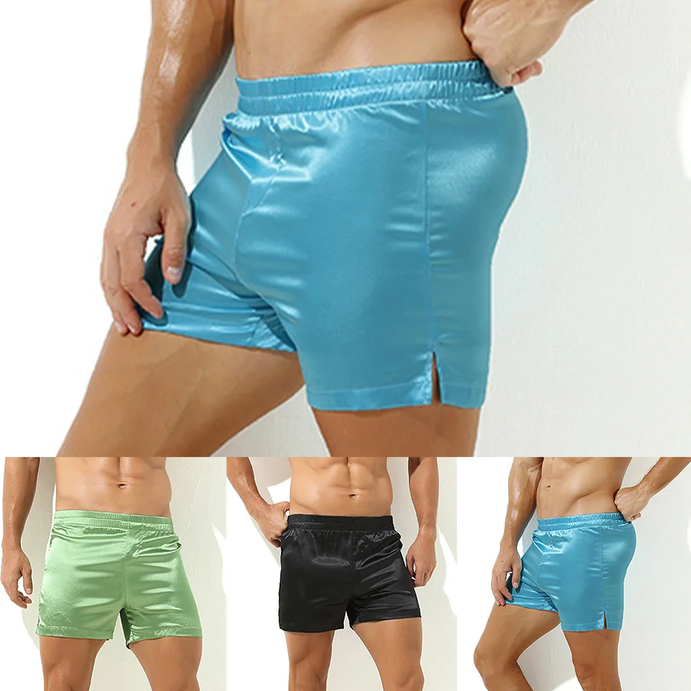 Stylish Satin Shorts Nightwear Pyjamas Lounge Pants Sleepwear Underwear In Green For Men With Shiny Finish