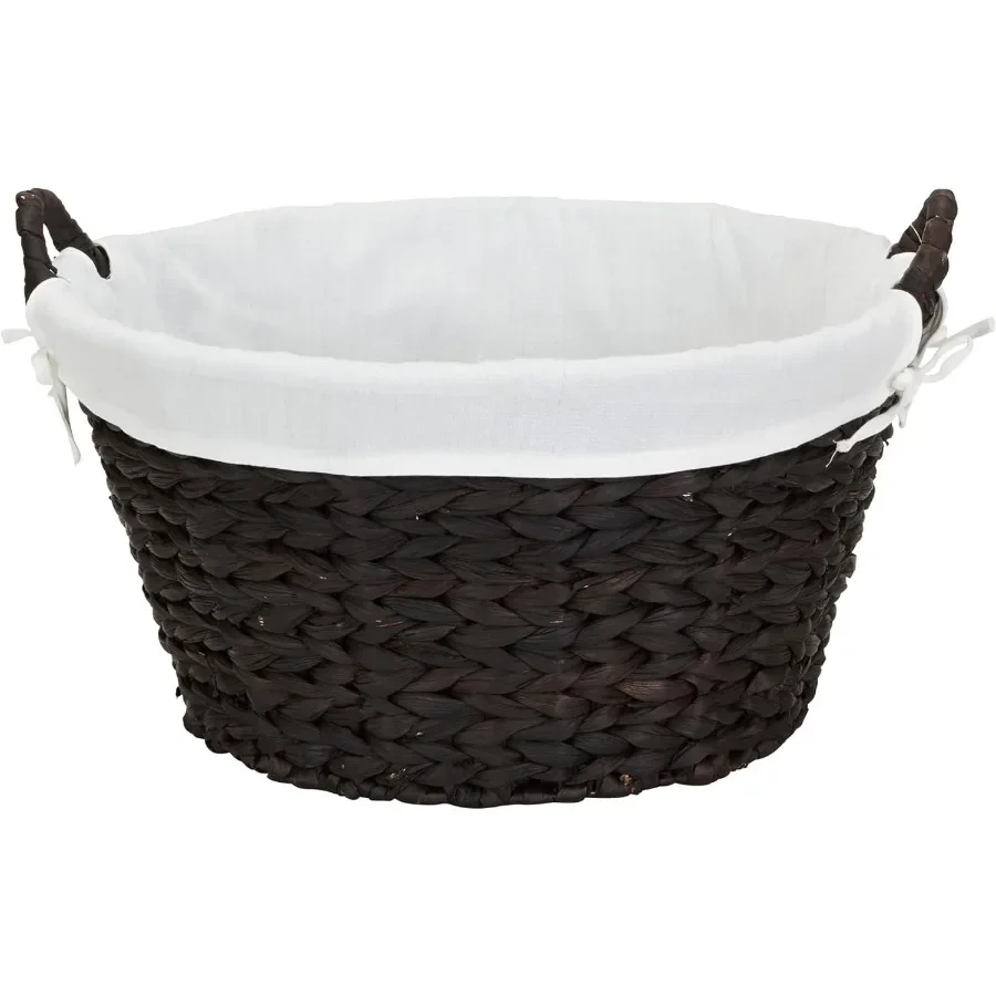 

Круглая плетеная корзина для белья с ручками для организации дома. Химерный водный гиацинт. Дизайн с поддержкой дистанционного управления в металлическом каркасе.