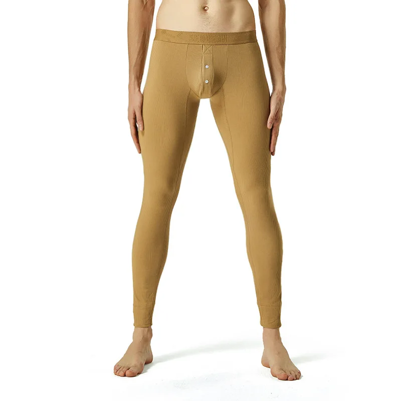 Solid color men's long johns, fashionable velvet slim-fitting U-convex men's leggings, thermal pants wholesale 10404
