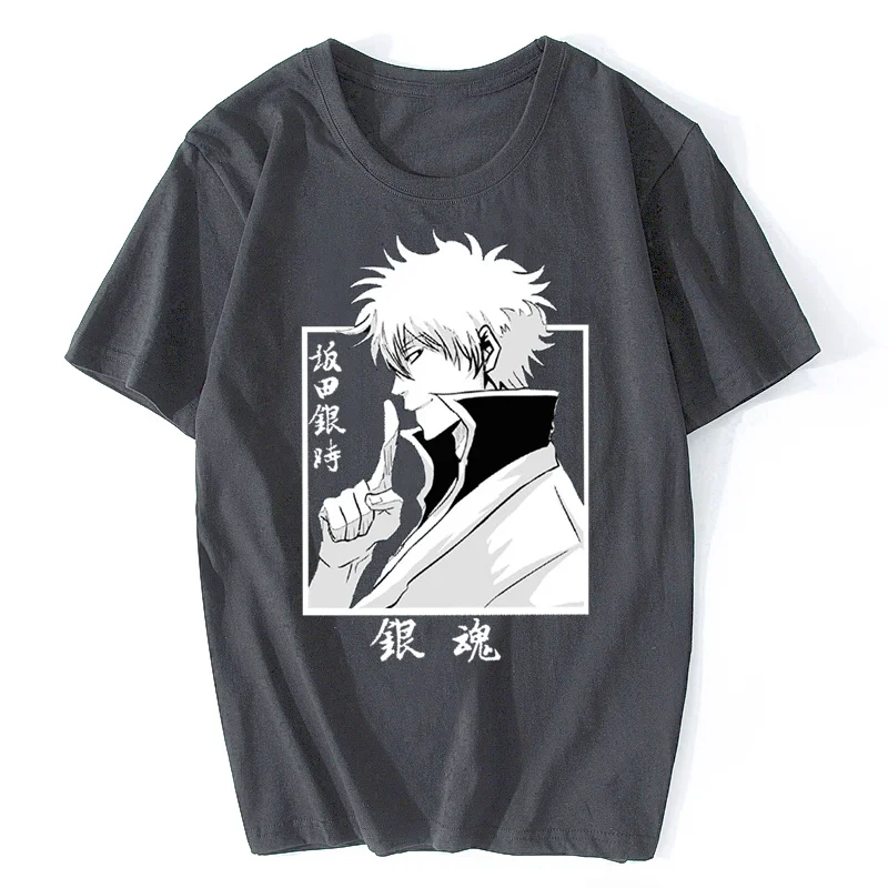 Gintama Sakata Gintoki Cool Men Summer Casual T-shirt Anime Cotton T-shirt Hip Hop Tshirt Tees Oversized Harajuku Streetwear