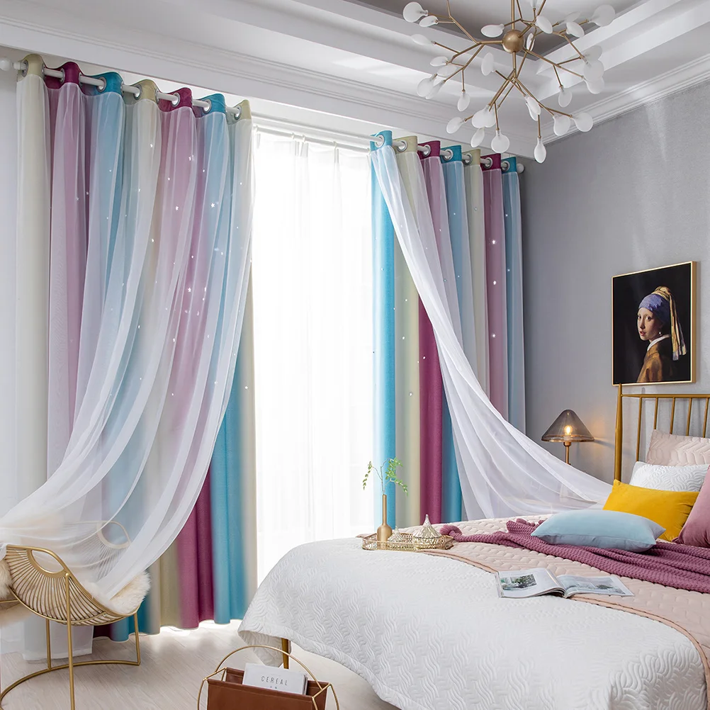 

2Pcs Elegant Sunblock Curtains Elegance Home Decoration Double Layer Window Shading Bedroom Living Room Insulation