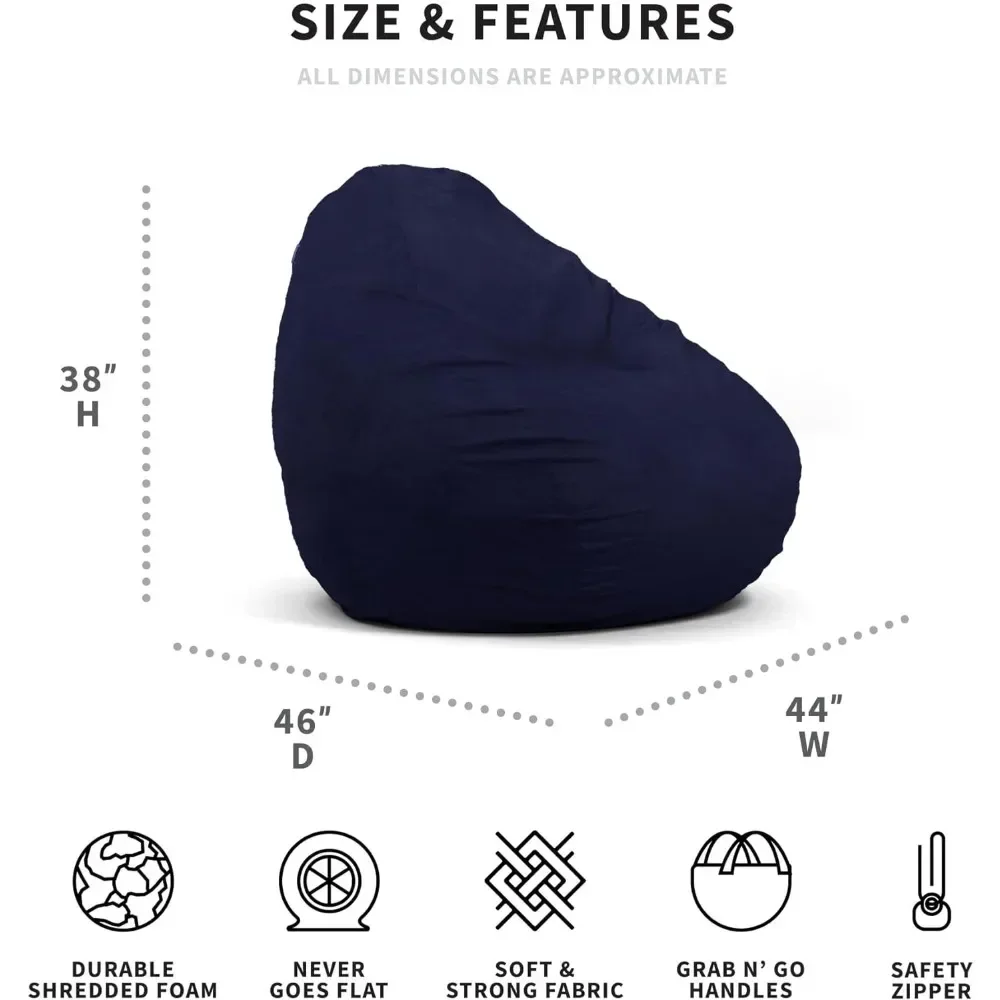 Beanbag sofa, foam filled teardrop beanbag chair, with removable cover, navy plush, soft polyester, 4ft soy bag sofa