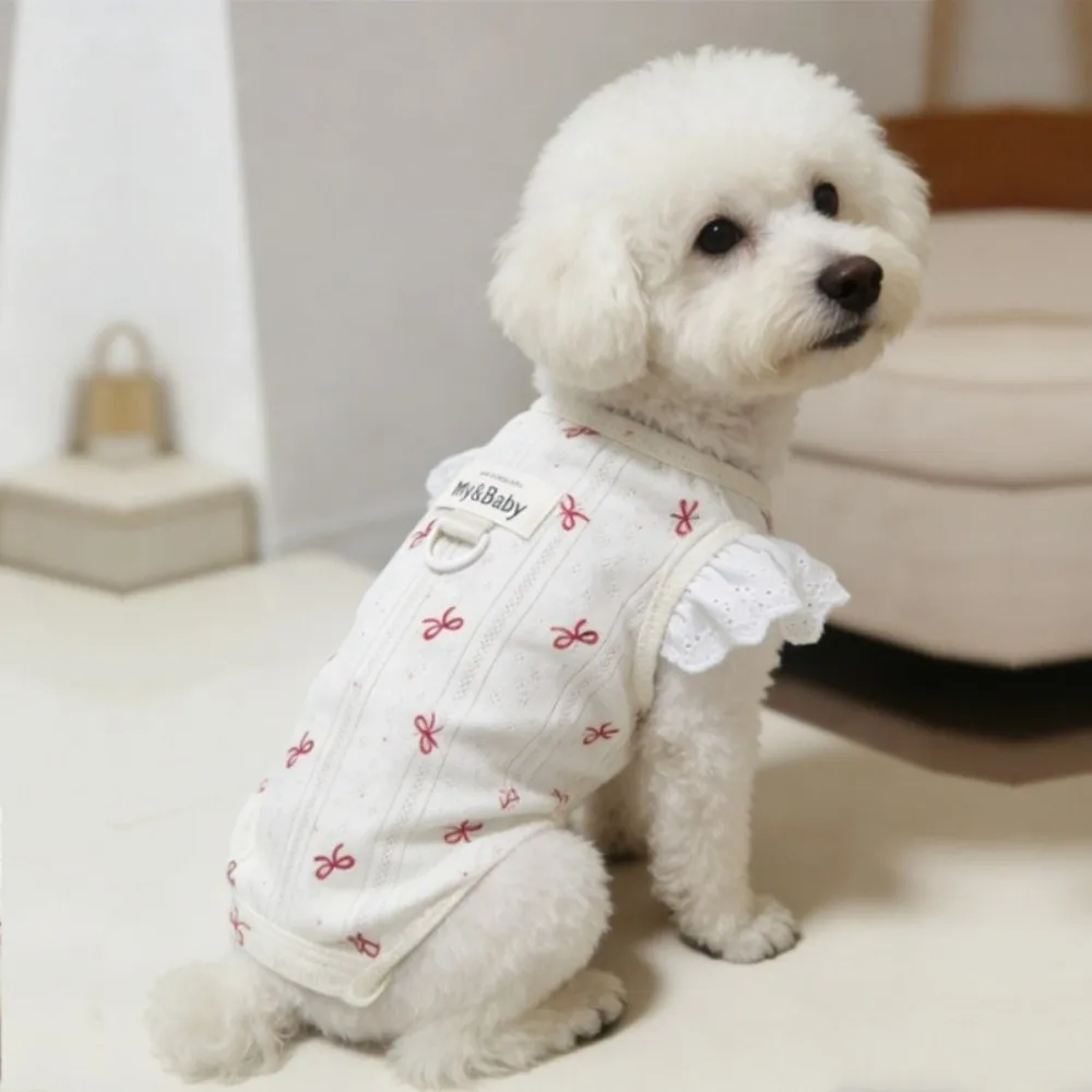 Bow Print Dog Pajamas Flying Sleeve Breathable Wrap Belly Suit Full Belly Protection Comfortable Dog Sleeveless Clothes