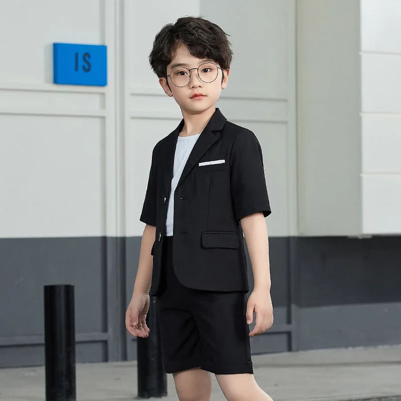 Boys Summer Solid Short Sleeve Suit Jacket Short Formal Dress Kids Wedding Blazer Child Photography Suit Toddler Tuxedo Costume