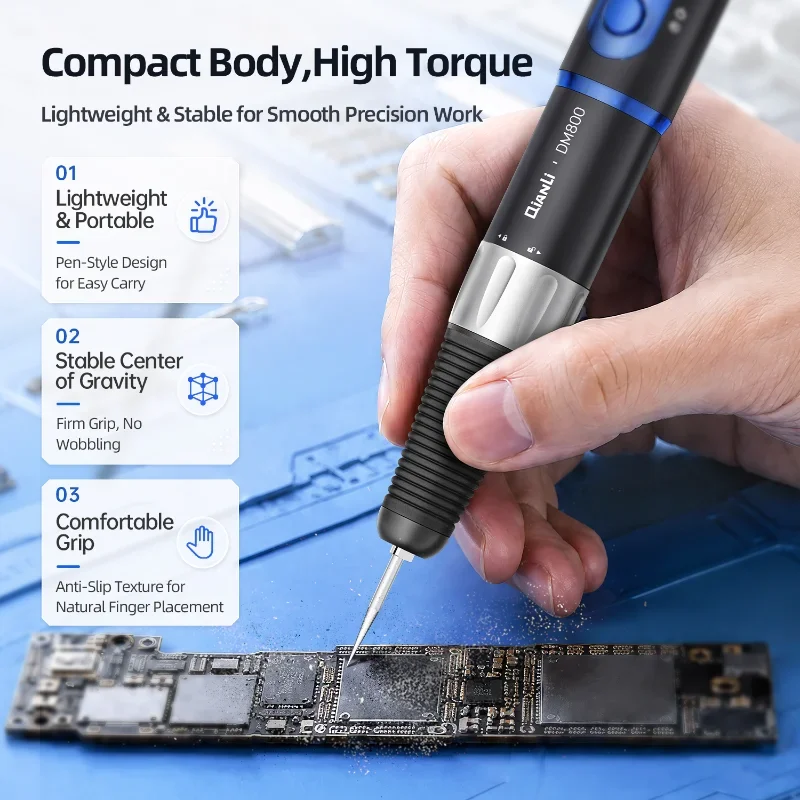 QIANLI DM800 Self-Locking Micro Electric Grinding Pen High Torque Tool For Phone IC PCB Cutting Polishing Repair