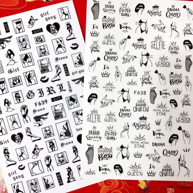 

1 sheet Newest 3D Nail Stickers Sexy queen design Nail Art Stickers Decal Template diy nail tool decorations HL105