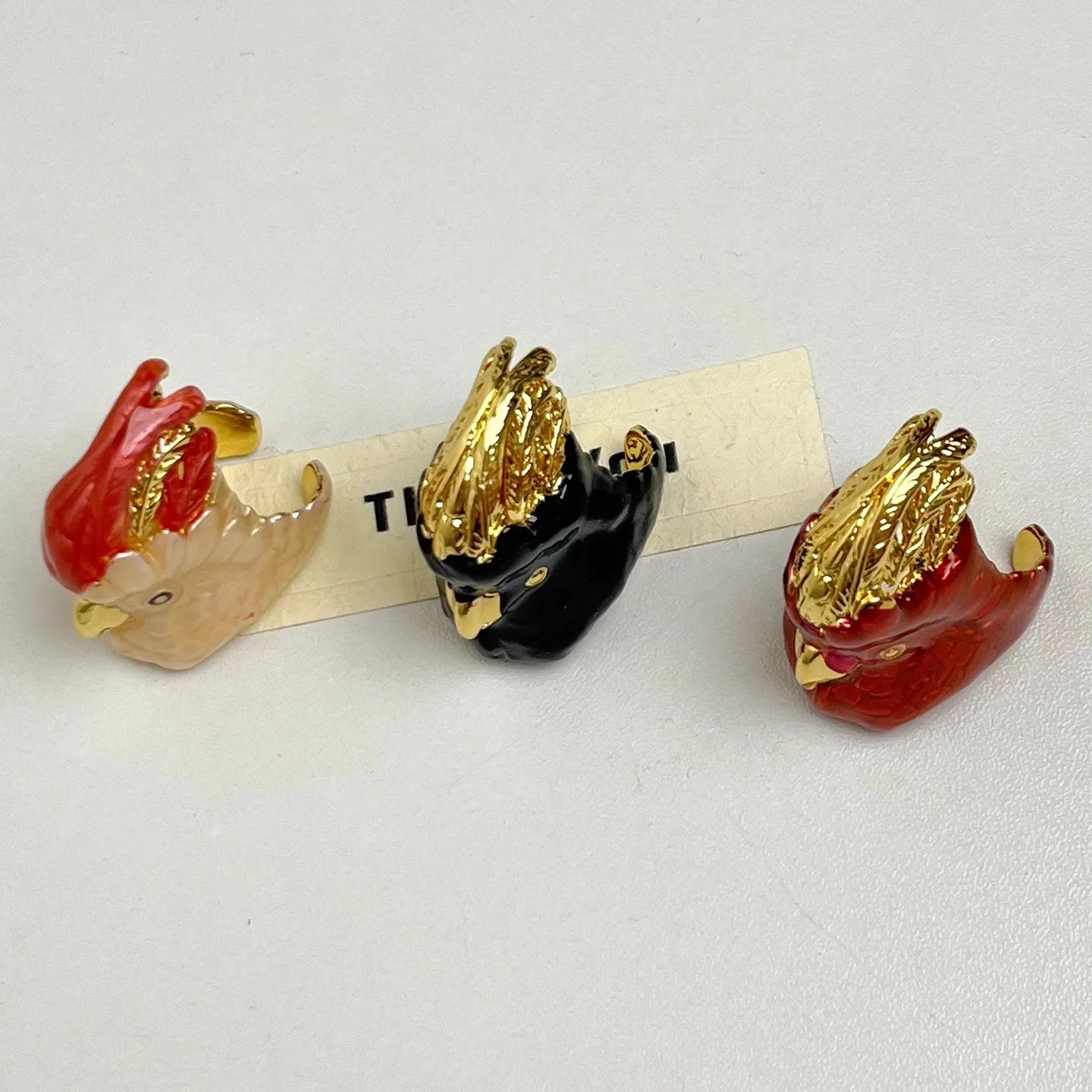 Golden Sunflower Enamel Glazed Parrot Open-Ring European American Punk Style Heavy-Duty Friendship Jewelry