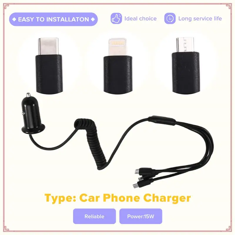 Type-C لشحن الهاتف العالمي IOS Android شاحن سيارة 3 واجهة ملحقات مهايئ شاحن الطاقة التلقائي