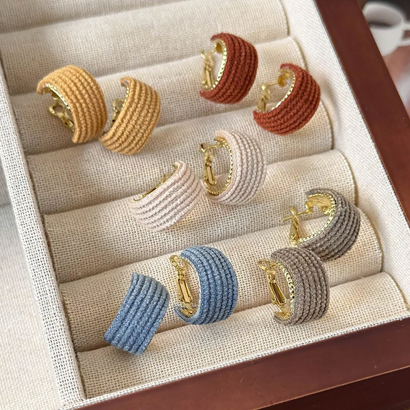 Fabric Hoop Earrings Vintage Hong Kong Style Lightweight Durable for Women Daily Commute Cute Sweet Accessory