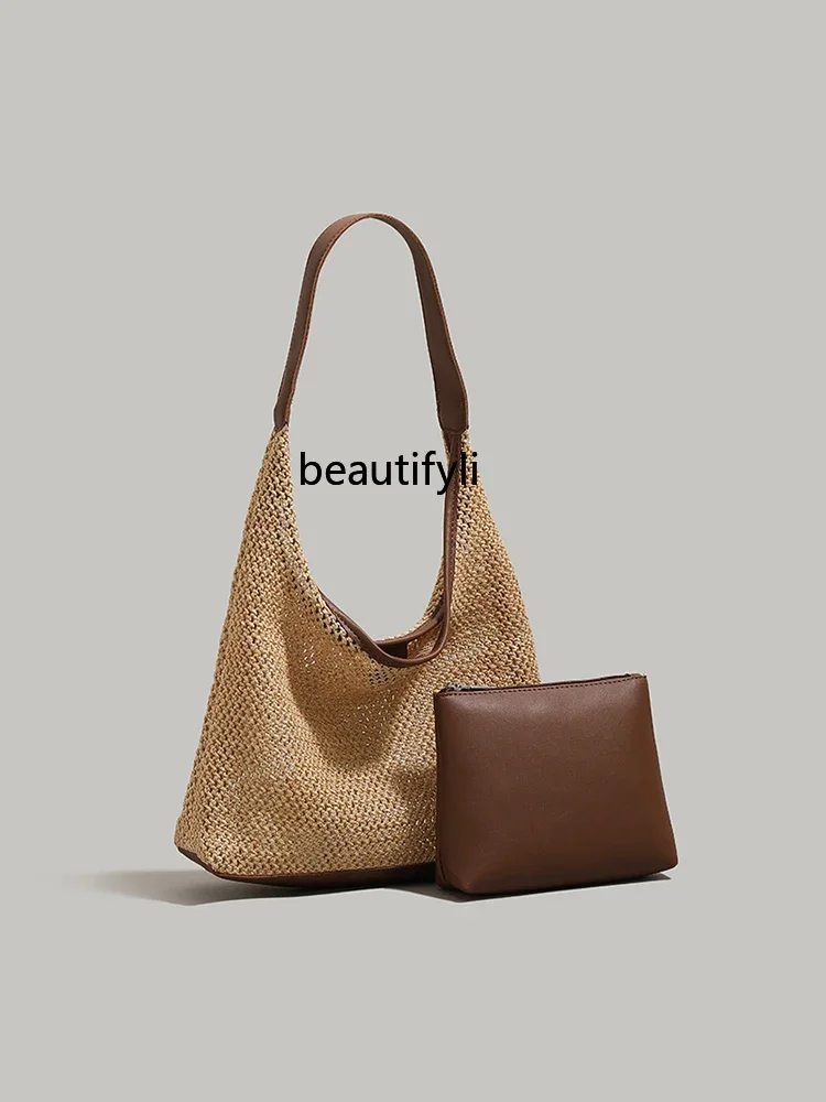 Large Capacity Straw Bag Women's Fashionable Woven Tote Bag All-Match Commute  Casual Shoulder Bag