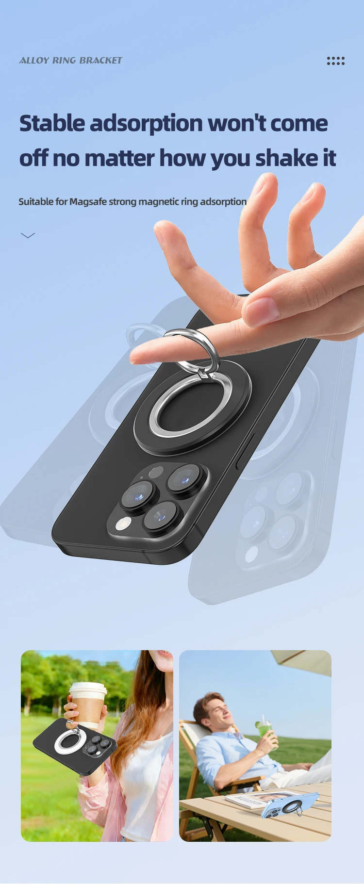 Mobiltelefon, zusammenklappbar, starker Magnethalter für Magsafe Fingerring 360 ° Rotationshalterung Magnetständer für iPhone 16 15 Samsung – Detail 10