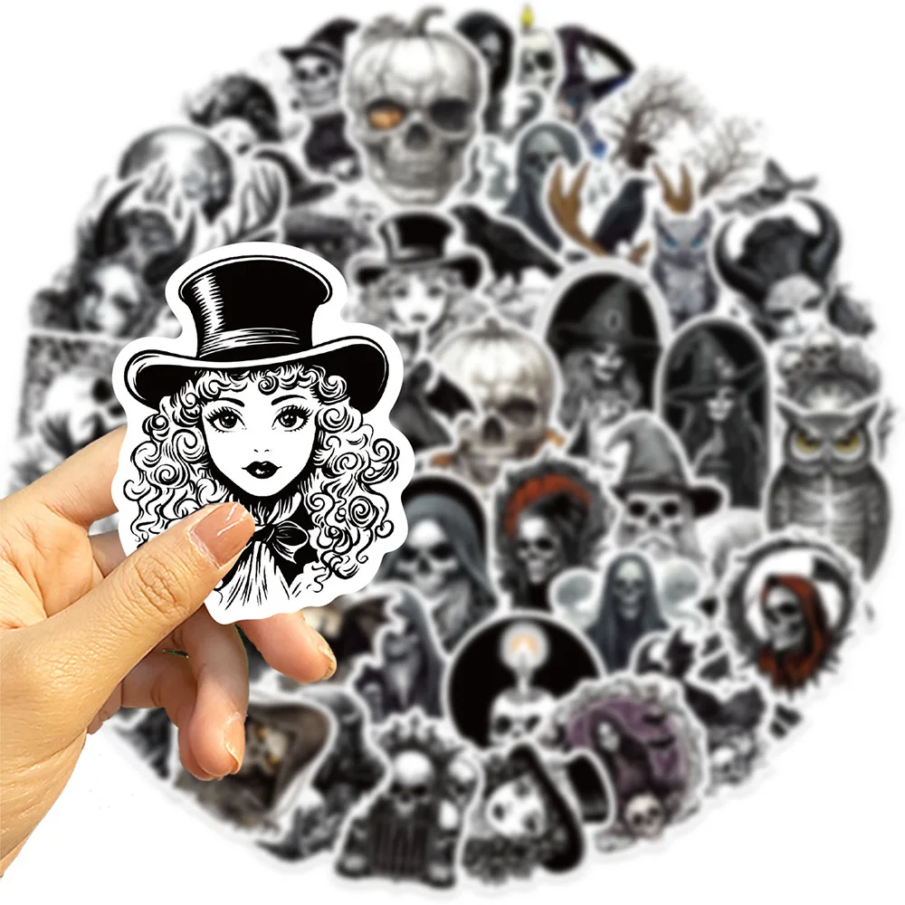 

10/30/50pcs Cartoon Horror Black White Skull Stickers DIY Motorcycle Phone Laptop Cool Gothic Skeleton Graffiti Decals Packing
