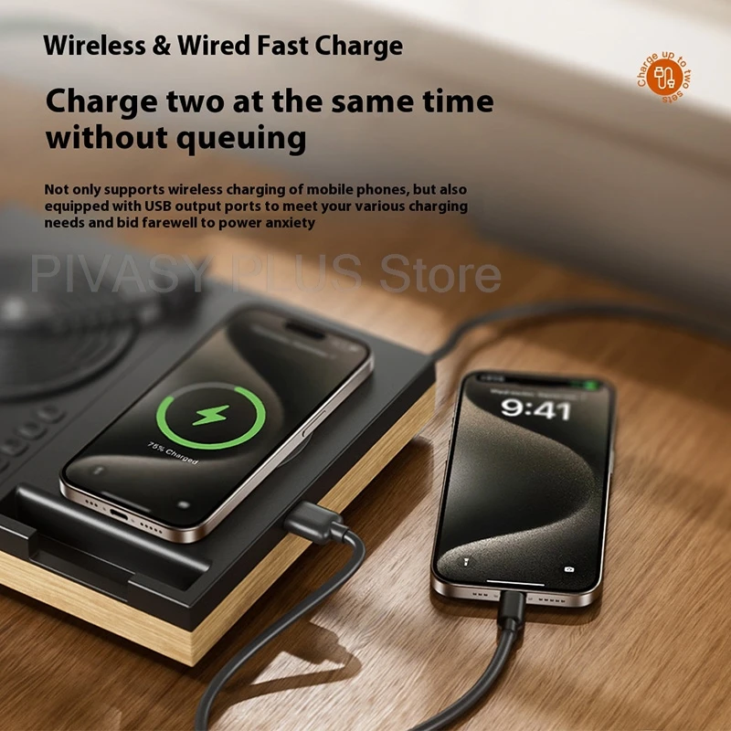 5W Bluetooth Speaker 15W Wireless Charger Speakers 3000K-3200K Adjustable Light Audio Alarm Clock For Desk Decor Home Office Use