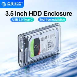 ORICO 3.5 Inch SATA to USB 3.0 Type C Transparent HDD Case SSD Adapter Hard Disk Drive Box USB3.0 External Storage HDD Enclosure