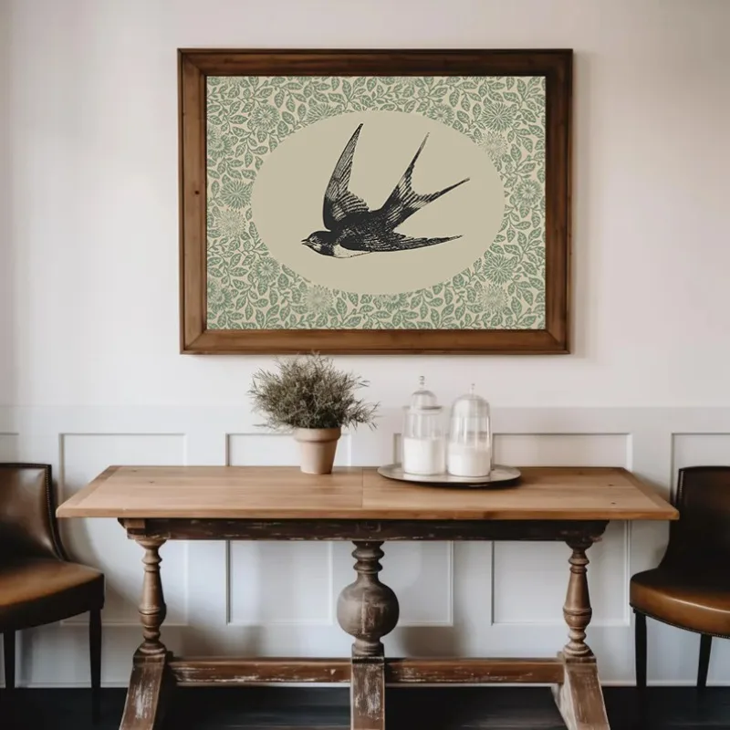Vintage Bumble Bee Bird Swallow Honeybee Flower Pattern Cottagecore Insects Poster Canvas Painting Wall Art Pictures Home Decor