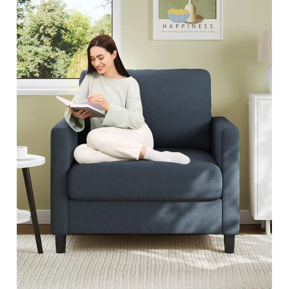 كرسي قراءة مريح 33 باللون الأزرق والرمادي لغرفة النوم أو غرفة المعيشة، كرسي مصنوع بالكامل من الخشب مع مجموعة خالية من الأدوات #1