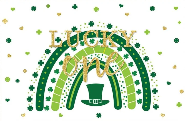 Lucky One Birthday Backdrop for Girl Green Shamrock Rainbow 1st Birthday Backdrop Green Clover Pink Floral St Patrick's Day Prop