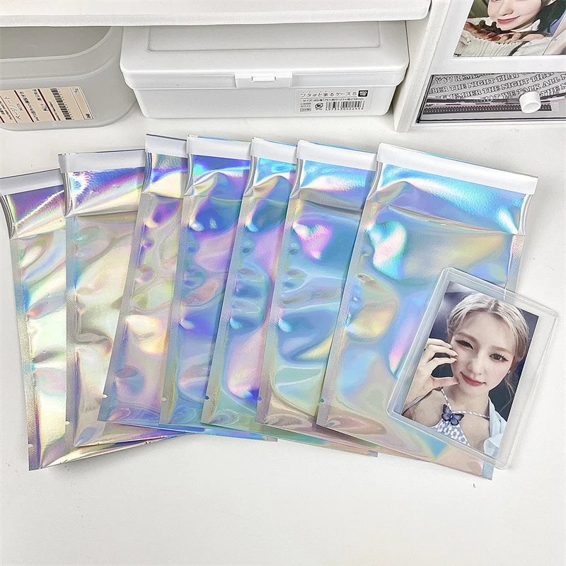 10Pcs Holographic Rainbow Flat Foil Mailing Envelope Resealable Smell Proof Bags Self Adhesive Bags for Gift Package