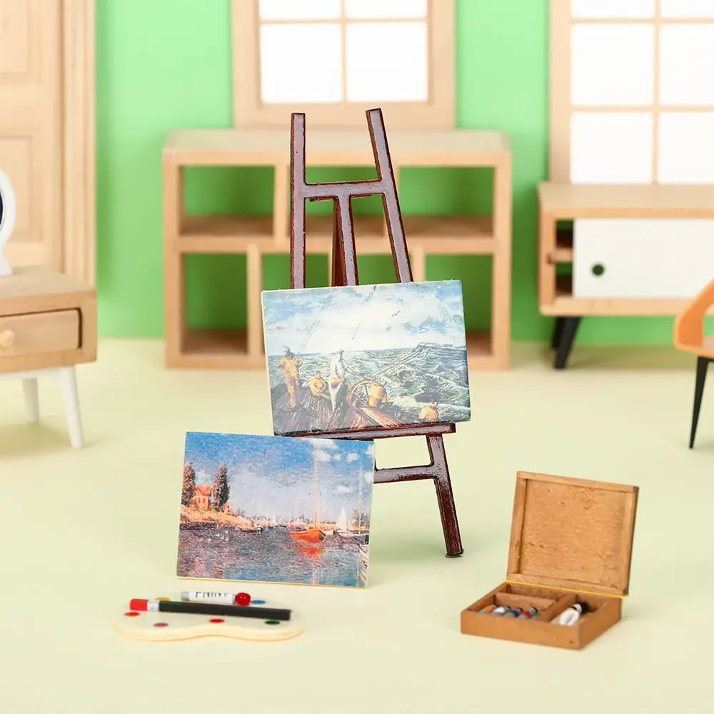 1:12 Dollhouse Furniture Miniature Easel Wood Box Drawing Board Artist Paint Pen Dolls DIY Model Set Toy Accessories