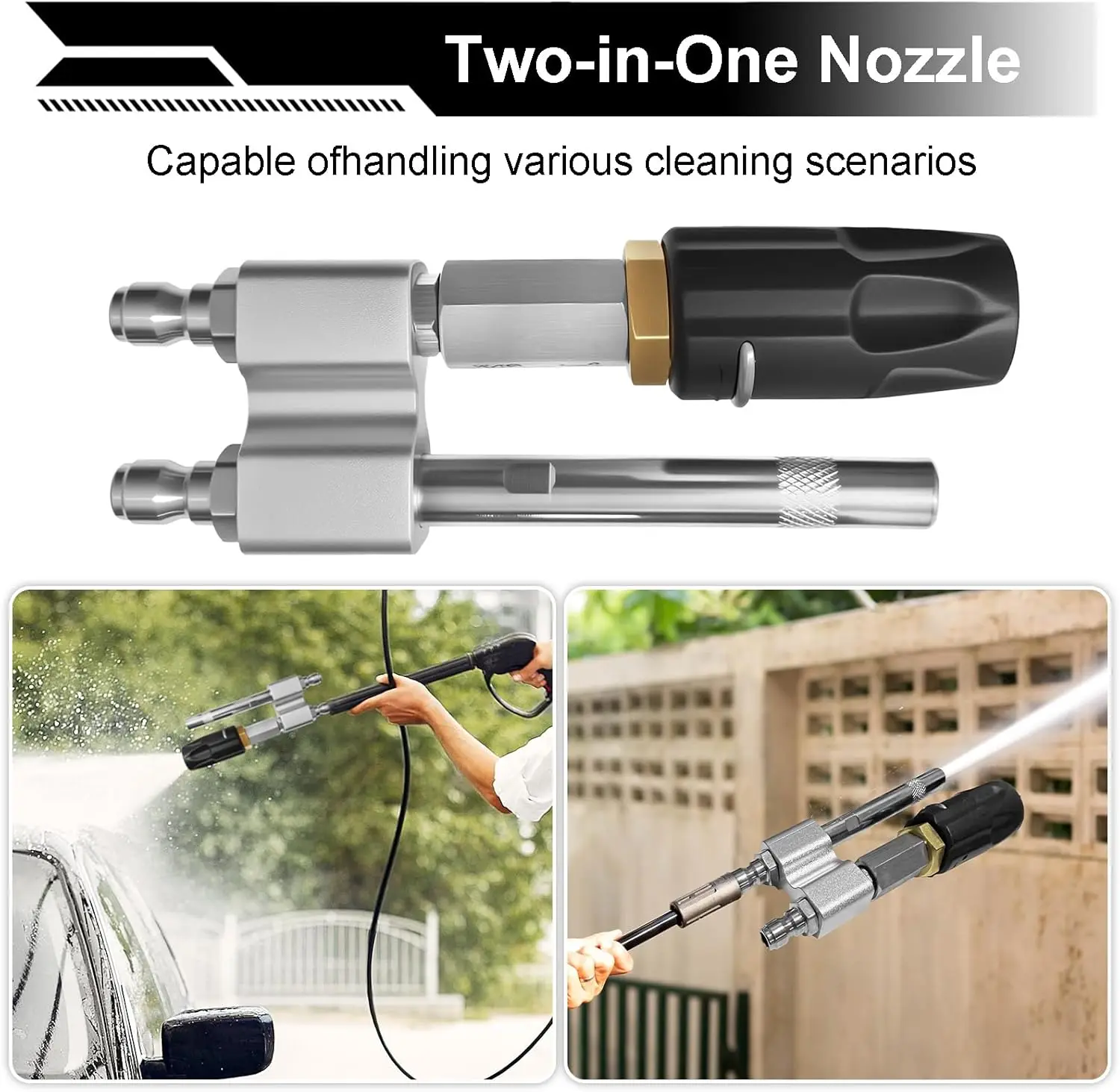 فوهة مطلق النار M5 2 في 1 فوهة غسيل ناعمة قابلة للتعديل لغسالة الضغط 3-7 GPM، توصيل سريع 1/4 بوصة، 0-60 ° نمط الرش #4