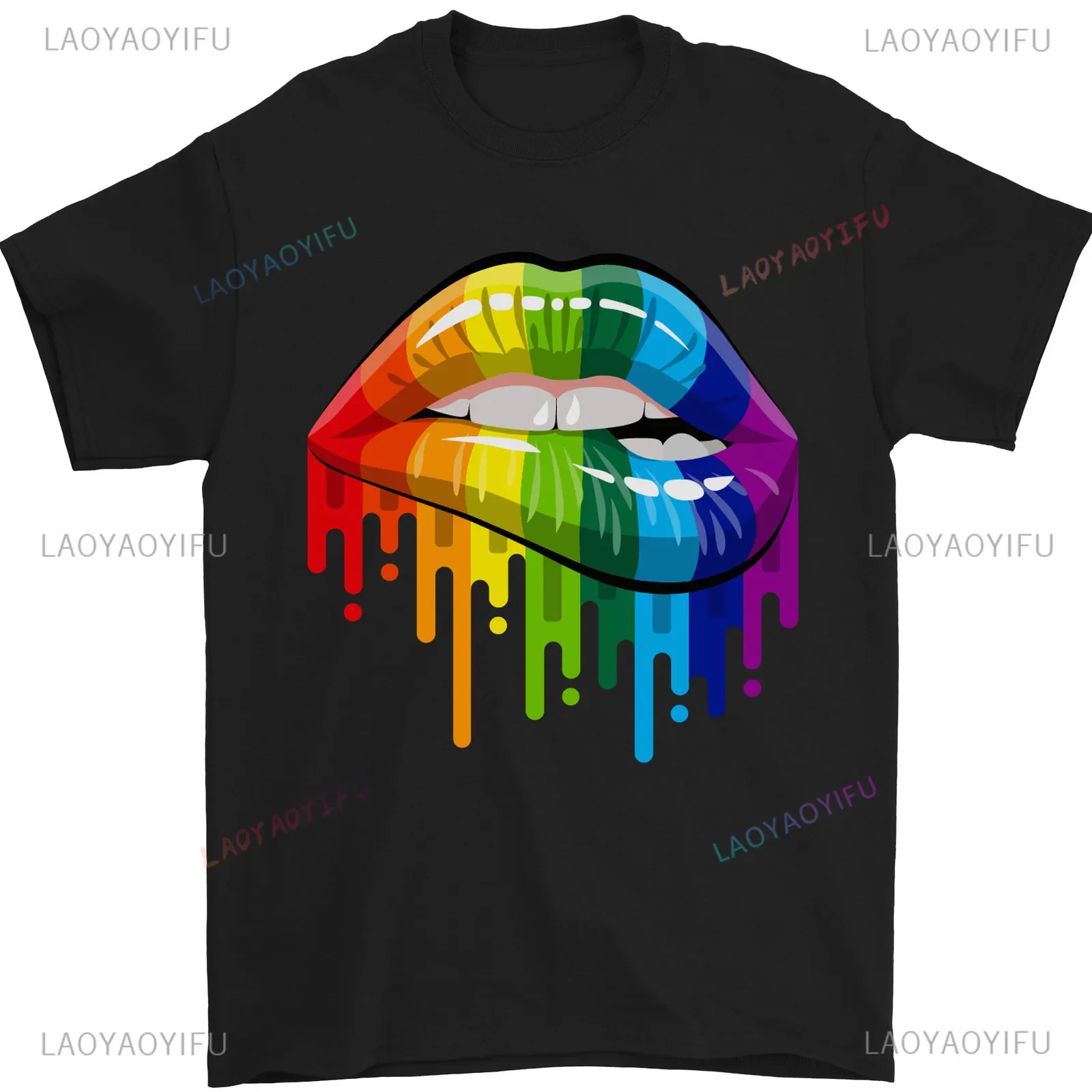 

LGBT Bitten Rainbow Lip Printed T Shirt Tops LGBTQ Pride Parade Tops Tee Shirt Lesbian Equal Human RightsPride Day Cotton Tee
