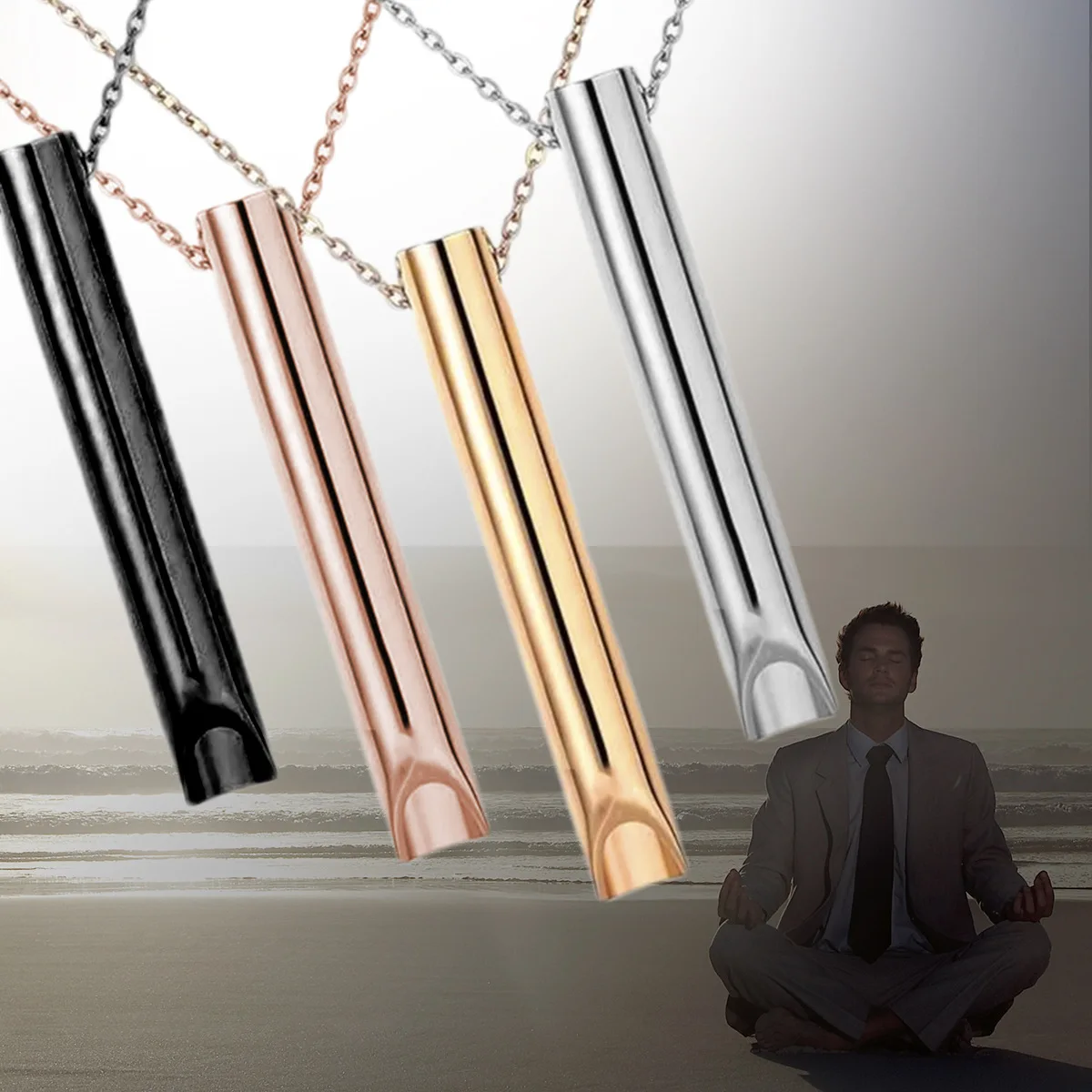 Stainless Steel Meditation Jewelry Natural Anxiety Relief Whistle Necklace Mindfulness Deep Breathing Tool