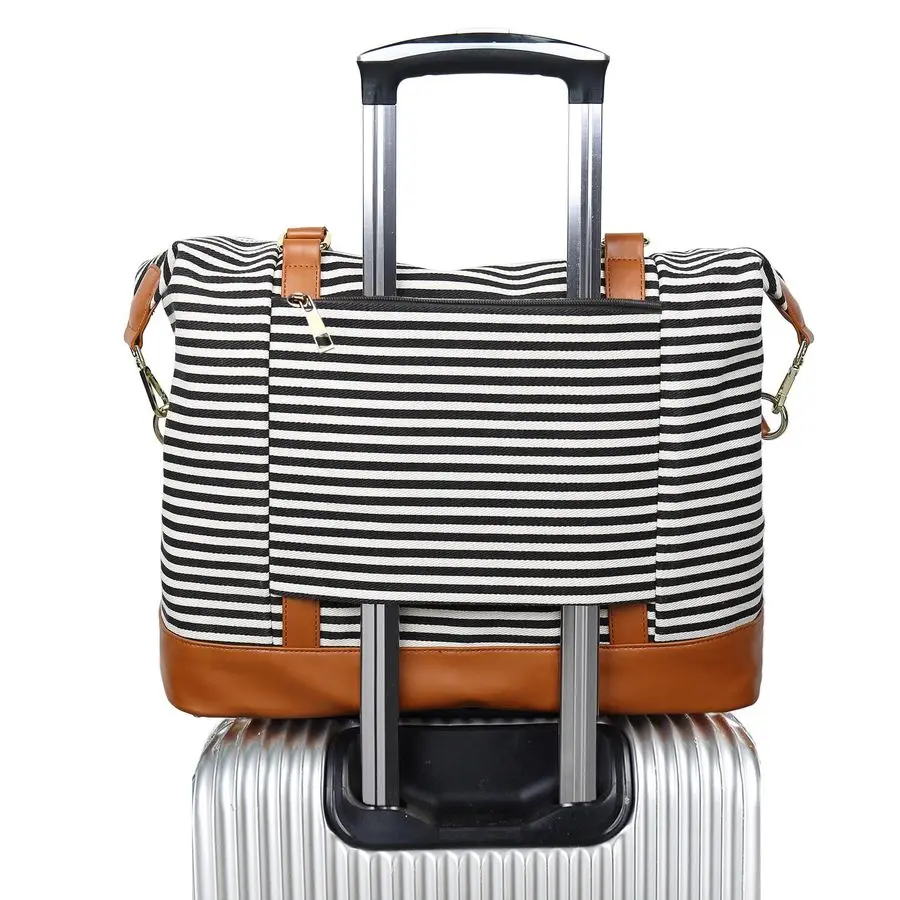 

Tote Bags with Zipper Ladies Canvas Bag Weekender Overnight Bag for Women Carry on Duffel Bag Trolley Sleeve