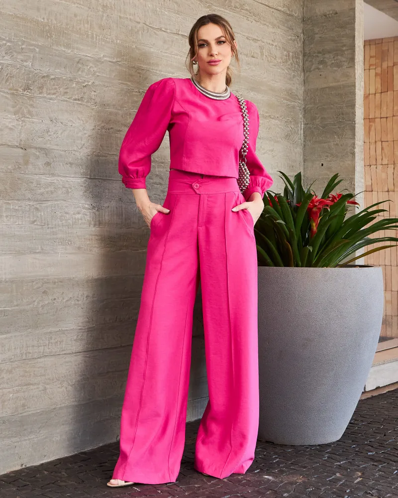 Women Suit Spring Autumn 2024 New Fashion Long Sleeve Short Top High Waist Wide Leg Pants Streetwear Casual Two-piece Set