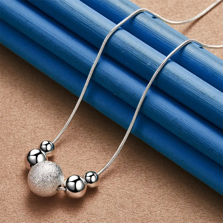 925 Sterling Silver Exquisite Glossy Glossy Ball Necklace for Women Fashion Party Favor Wedding Jewelry
