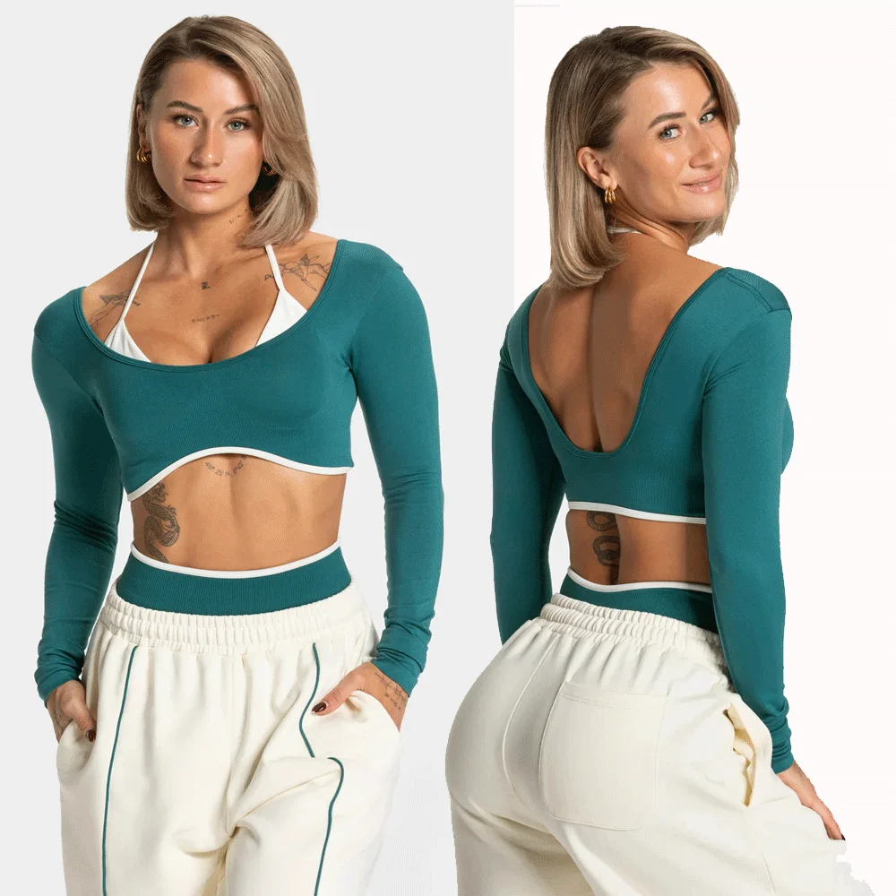 

Seamless Fake Two-piece Long Sleeved Yoga Top Women's Running and Fitness Sports Top Yoga Suit Top