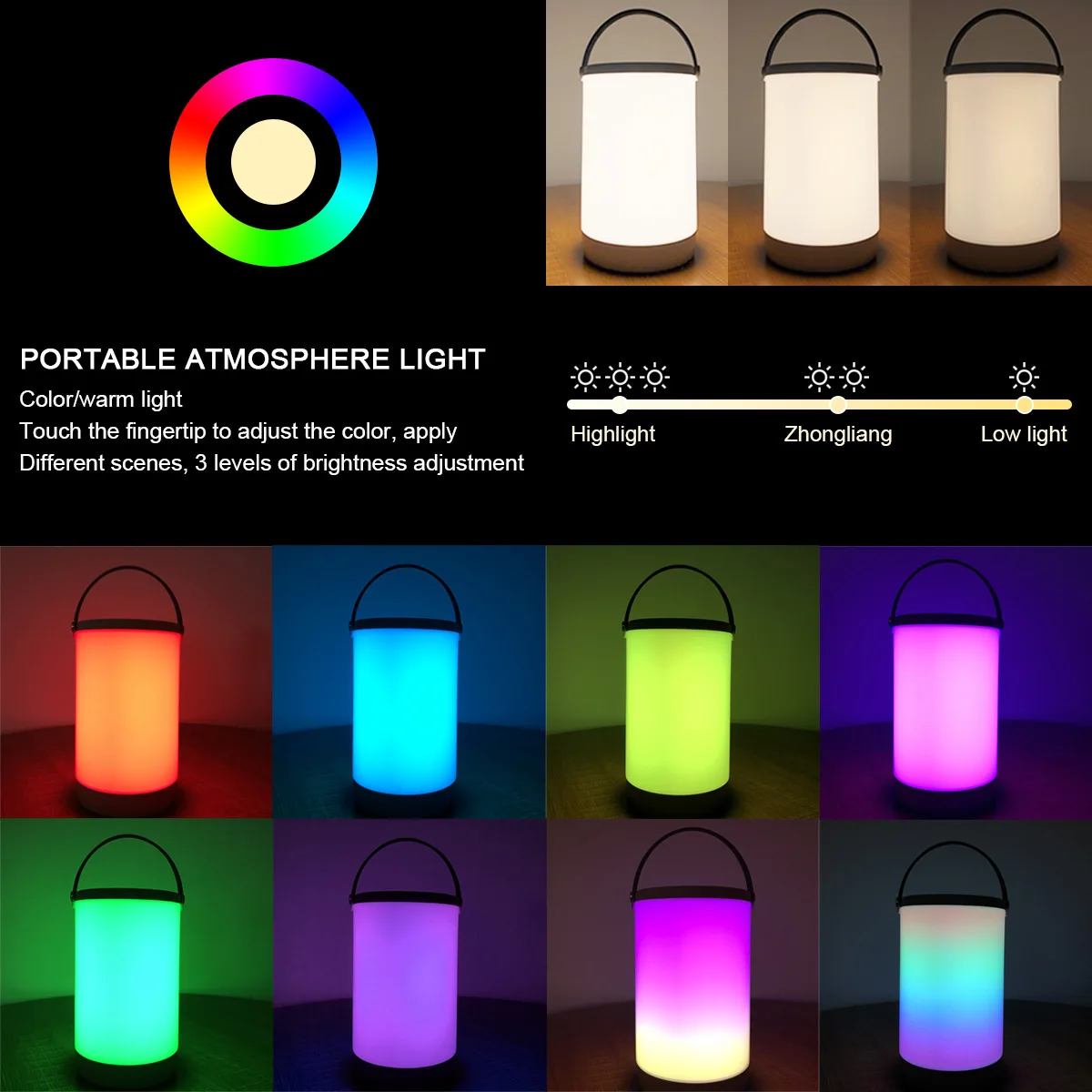 Lampada da tavolo RGB dimmerabile a luce notturna ambientale portatile controllo tattile Wireless lanterna da campeggio ricaricabile USB regali di compleanno per bambini