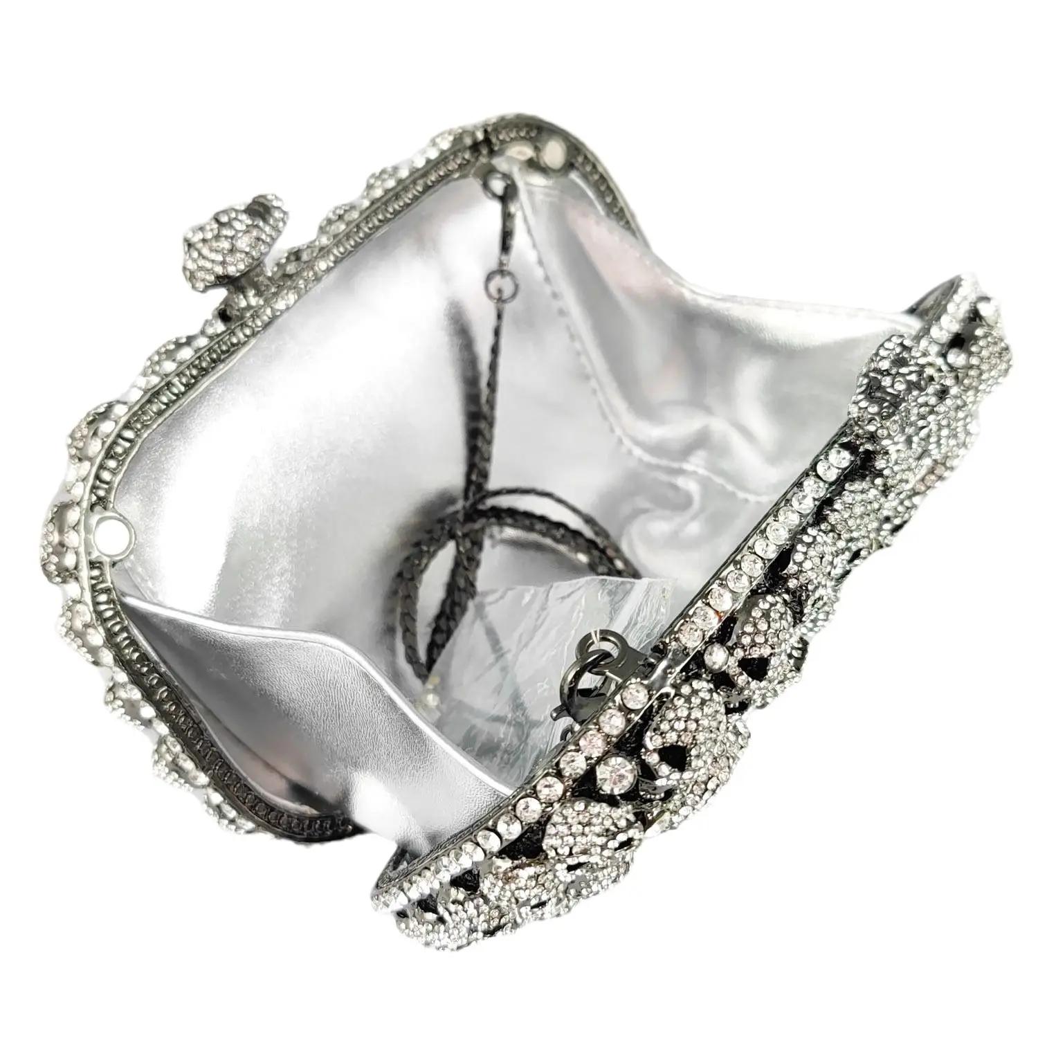 Boutique De FGG Super Mini Women Skull Evening Bags Party Dinner Crystal Clutch Minaudiere Purse and Handbags Black Silver