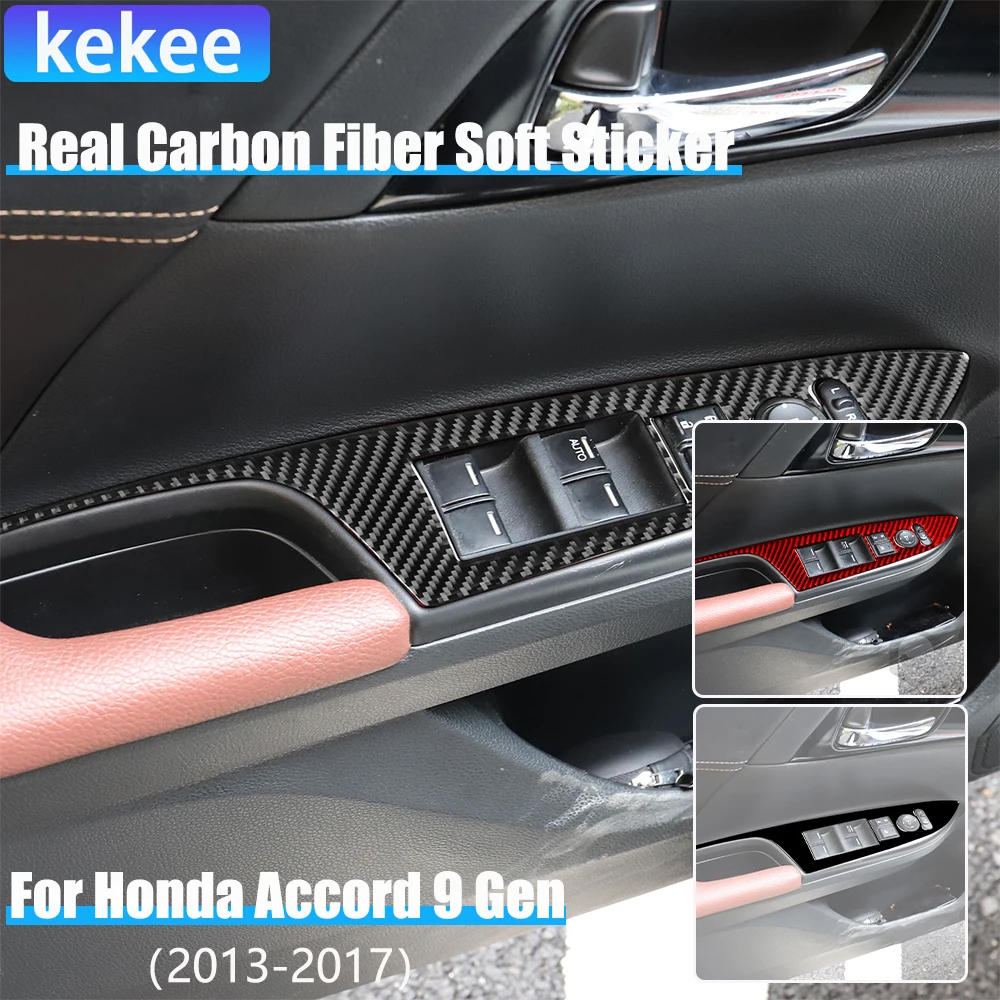 

Real Carbon Fiber Car Accessories Center Console Panel Modified Cover Soft Sticker For Honda Accord 9th Gen 2014 2015 2016 2017