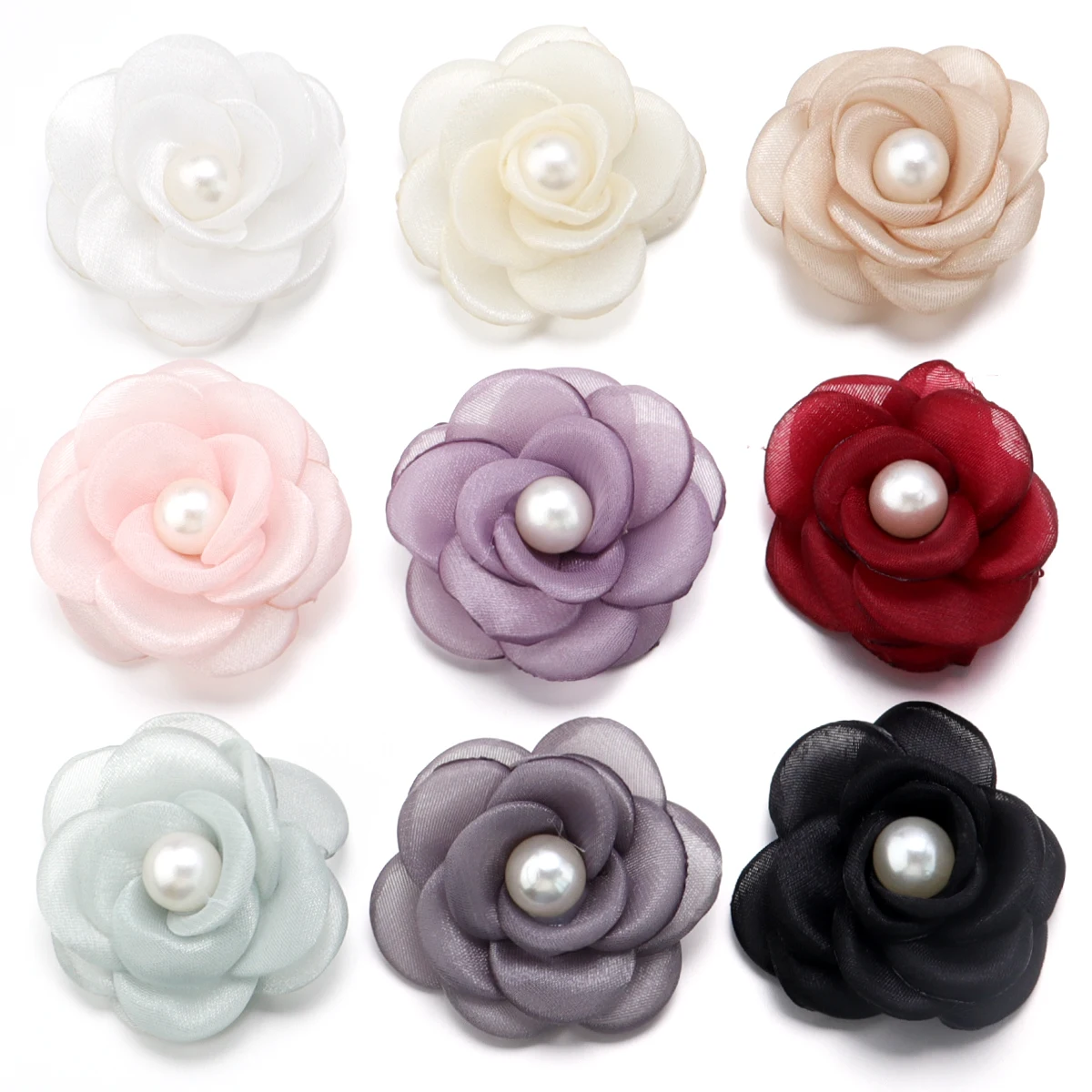 

3PCS/Lot Simulation Pearl Camellia Mesh Fabric Flower For Wedding Invitation Artificial Flowers For Dress Decoration