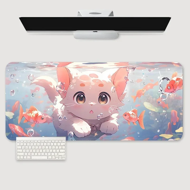 Cute Cat Mouse Pad Girl Bedroom Learning Desk Mat Laptop Stitched Edge Non-Slip Mousepad Computer Table Decoration Mice Cushions