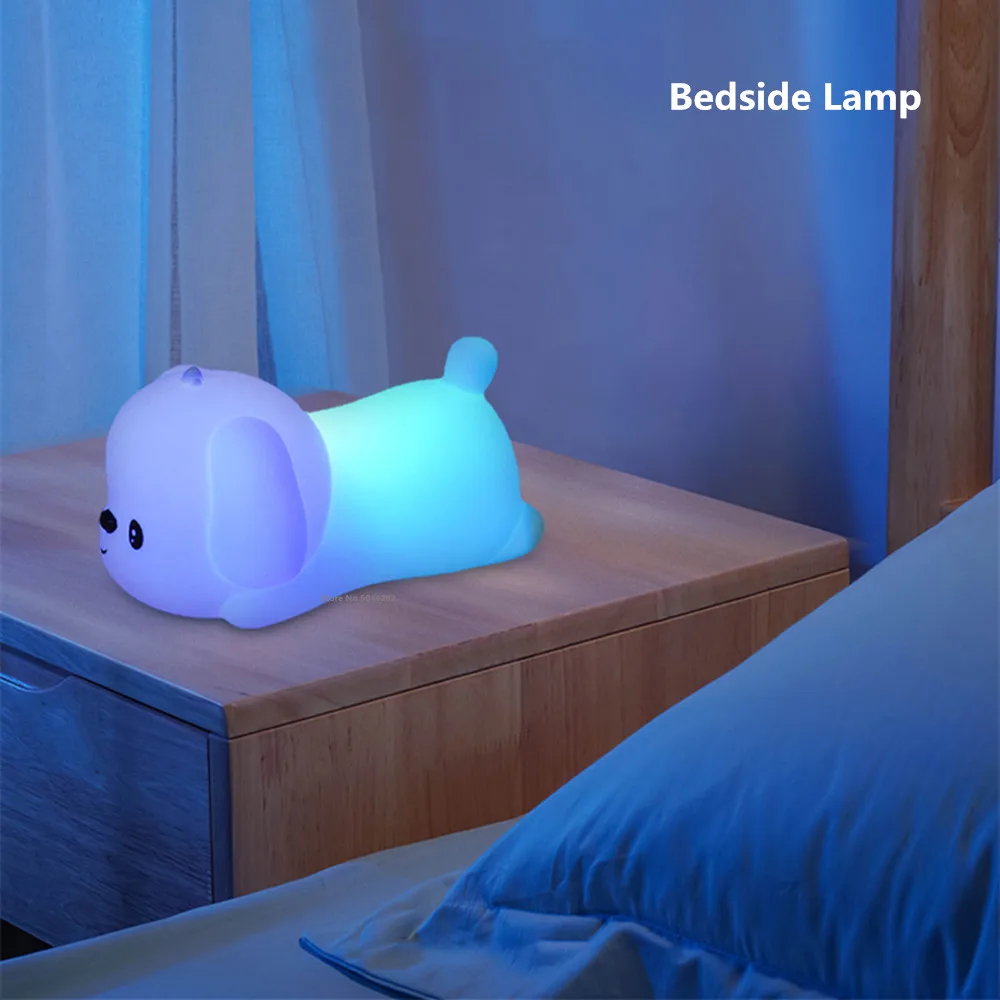LED Night Light Bear Dog Hippo Rabbit Lamp USB Rechargeable Touch Sensor Dual Color Silicone Animal Lamp for Children Baby Gift