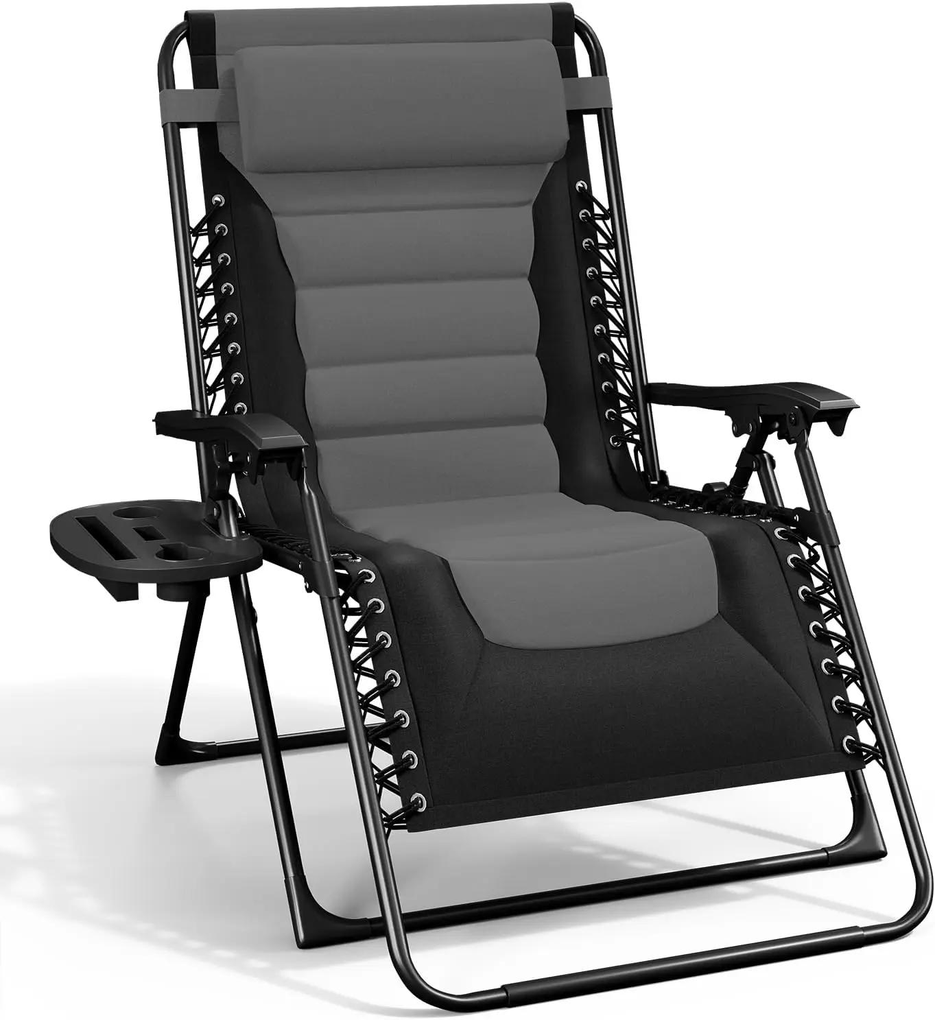

Outdoor Padded Zero Gravity Chair, Oversized Lounger, Adjustable Headrest, Cup Holder, Foldable - Black/Grey