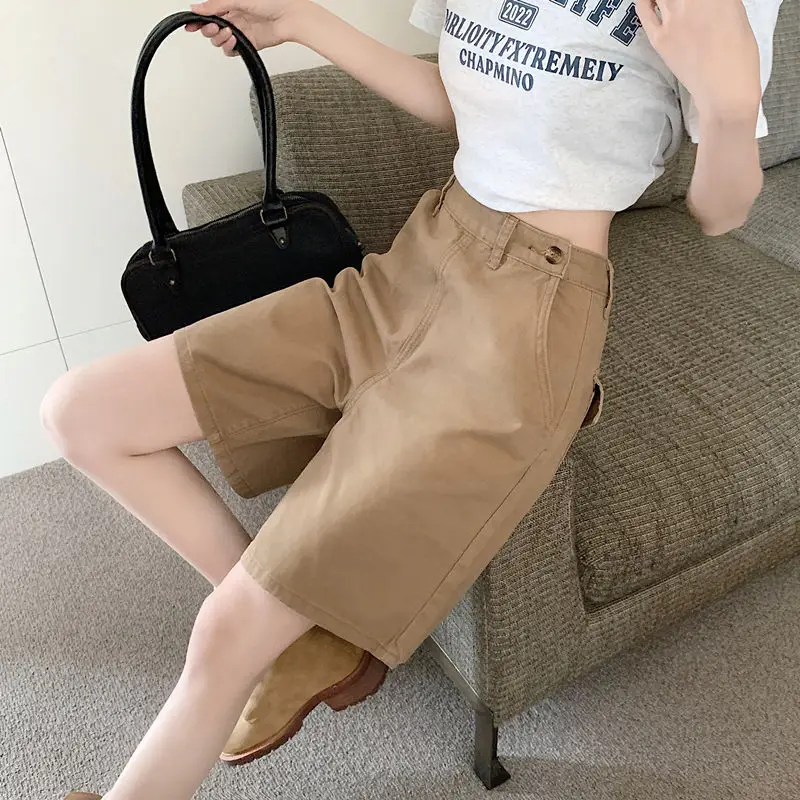 Five-point Wide-leg Pants for Women's Design New High-waist Straight-leg Loose Slim Mid-length Pants Casual Shorts